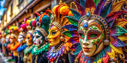 Vibrant Rio Carnival Masks: Colorful Display of Brazilian Festive Art