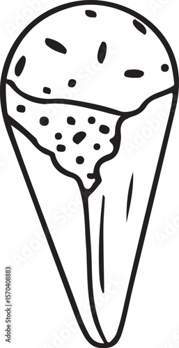 Hand-drawn striped popsicle illustration; simple, playful, summery design; black and white vector graphic.