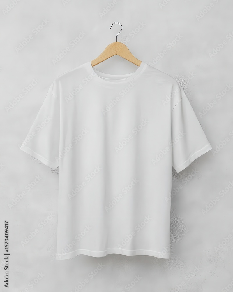 Minimalist White Shirt Hanging on Wooden Hanger in Soft Background Minimalist White Shirt Hanging on Wooden Hanger in Soft Background
