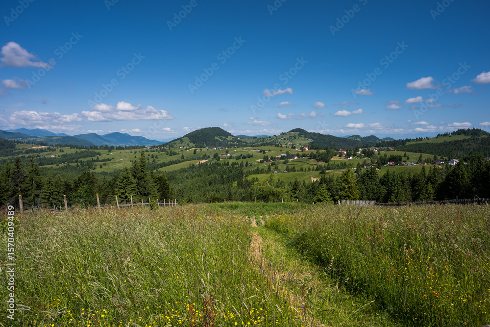 Obraz premium Landscape from Piatra Fântânele, is a village in the commune of Tiha Bârgăului, Bistrița-Năsăud County, Transylvania, Romania. It is located in the Tihuța Pass, 2025