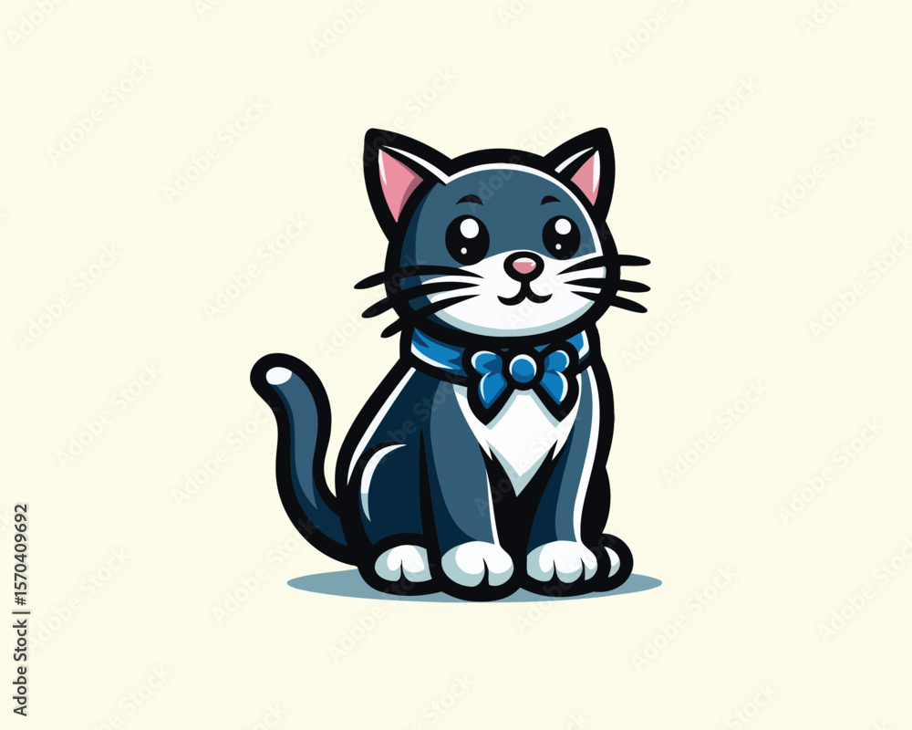Adorable cartoon cat vector mascot wearing bow tie Adorable cartoon cat vector mascot wearing bow tie