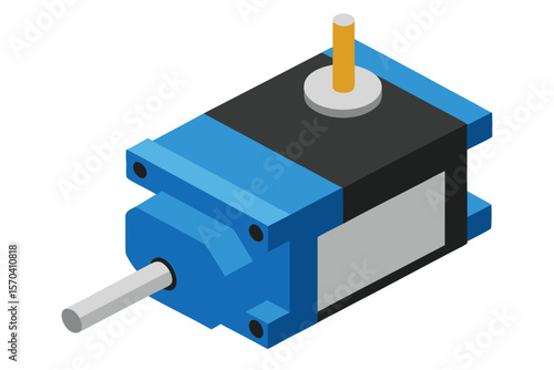 Isometric illustration of a blue and black servo motor with a silver shaft
