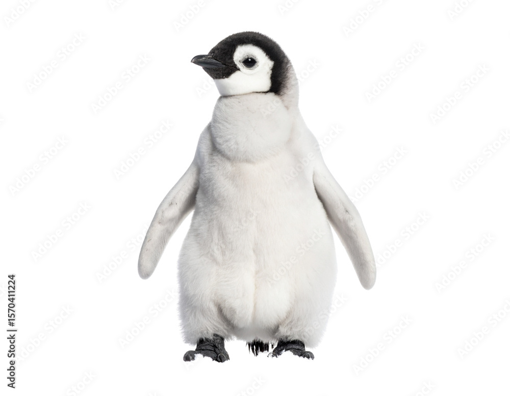 Obraz premium Adorable Emperor Penguin Chick Standing on Snow, isolated on a transparent background