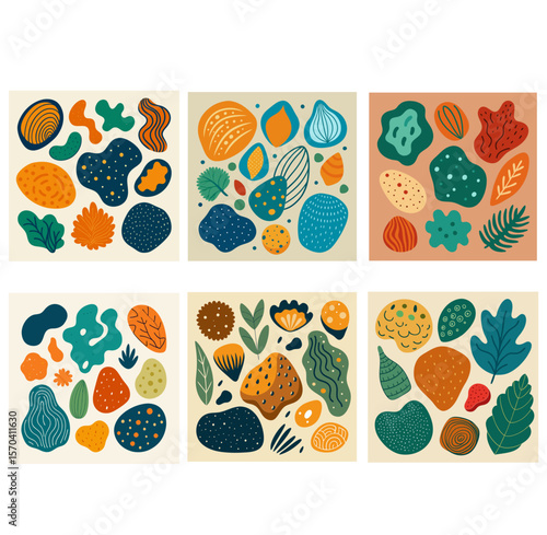 Set of hand drawn organic textured shapes and textures stock illustration