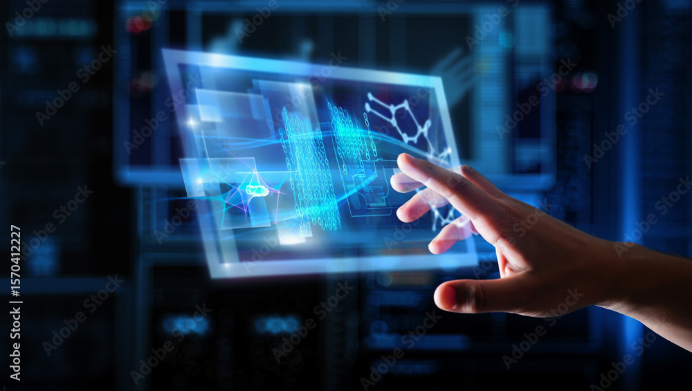 businessman touching virtual screen businessman touching virtual screen