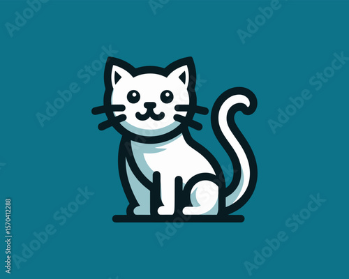 Minimalist feline vector mascot illustration with thick outlines
