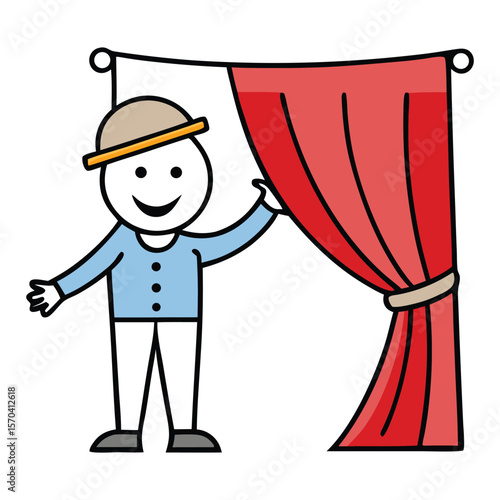 Silhouette of a stagehand pulling open grand curtains—symbolizing the start of a performance, behind-the-scenes magic, and the unsung heroes of the theater.
