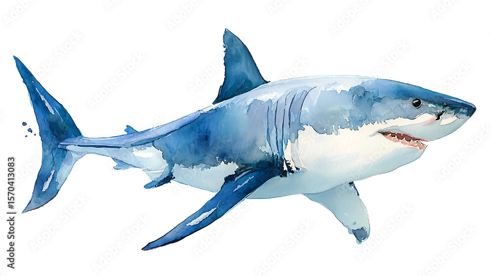 Fototapeta premium Watercolor shark on transparent background.