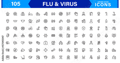 Customizable Flu & Virus Icons. Scalable Line Art Designs for Medical, Education, and Public Health Projects