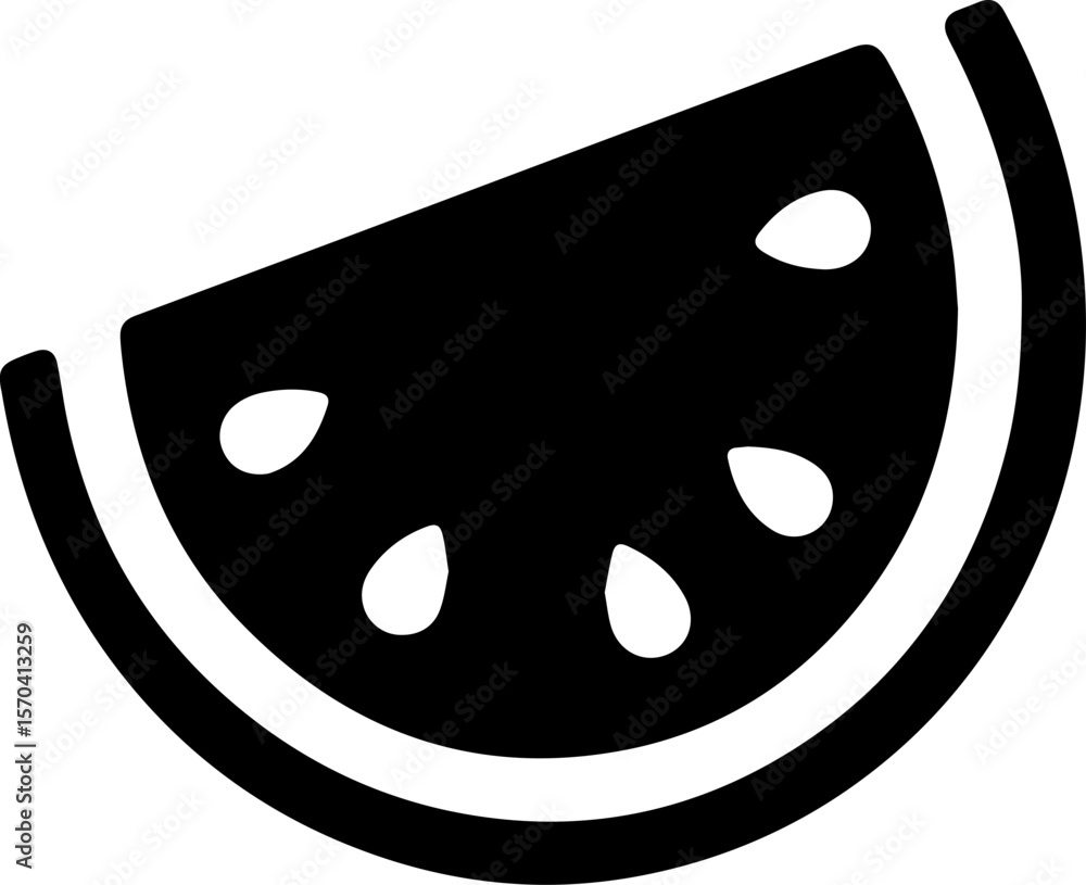 Fototapeta premium Watermelon Slice Silhouette Icon with Seeds