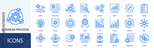 Business Process icon collection set. Containing iteration, Administration, agile, analyze, automation, growth, Engineering icon