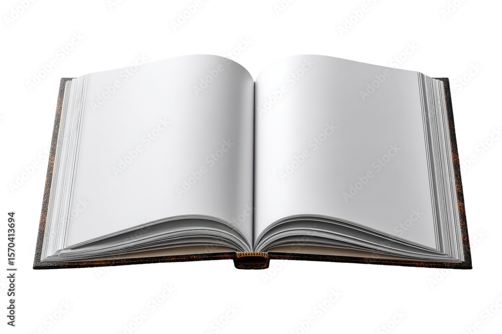 Fototapeta premium Open book with blank pages on black background ready for your text or images