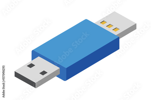 Blue usb flash drive with silver connectors on white background