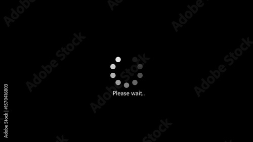 Please wait loading intermission animated. Icon symbol starting soon. Spinning waiting icon on background. Loading circle animation. Seamless Loop
