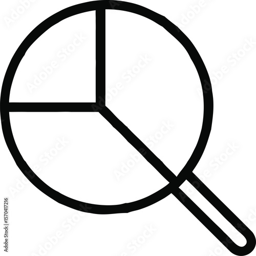 Pie chart analytics icon with magnifying glass.
