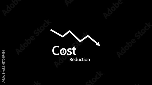 Cost wording on decreasing coins stacking with the down arrow. Cost Management, Economy recession, low budget, Effective business, Cost reduction concept.