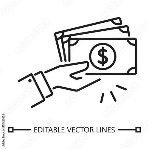 Cash payment icon. Cash payment animation showing hand receiving dollar bills for fast secure transactions. Suitable for finance, banking, online payments, and ecommerce projects.