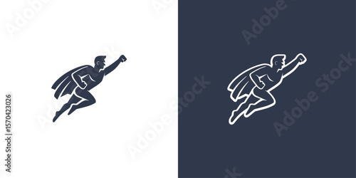 Flying superhero silhouette vector logo in dynamic pose, generative ai