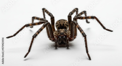 Wallpaper Mural Large Brown Spider on White Background - A detailed close-up of a large brown and black spider on a pure white background. Symbolizing nature, detail, arachnids, creepy crawlies, and wildlife Torontodigital.ca