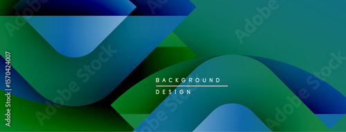 Abstract gradient shapes overlap, creating dynamic visual effect. Blue, green hues dominate composition. Text reads background design.