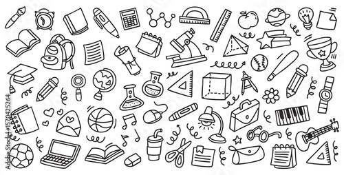 Set of hand drawn back to school doodle element vector illustration