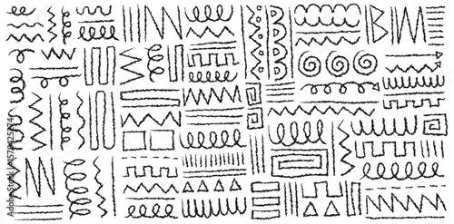 Set of hand drawn line chalk and brush doodle vector element