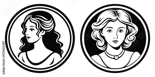 Beautiful Silhouette Of Cameo Girl People Vector Art Illustration
