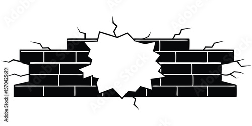 Broken Brick Wall Silhouette Vector Illustration Icon Clipart Black