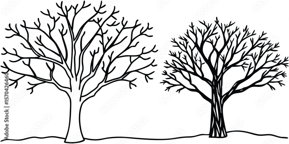 Obraz premium Naked Trees Silhouettes Set Hand Drawn Isolated Vector Silhouette