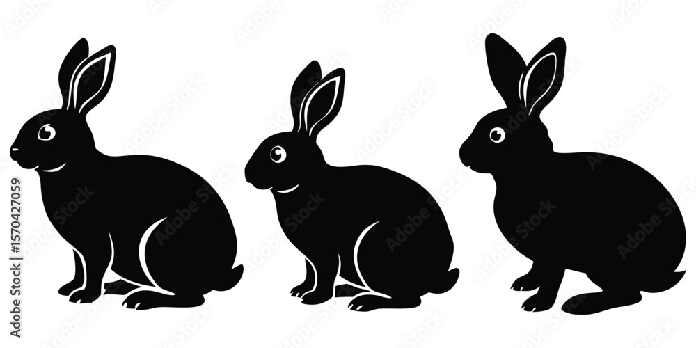 Silhouettes Of Easter Bunnies Isolated On White Vector Silhouette Silhouettes Of Easter Bunnies Isolated On White Vector Silhouette