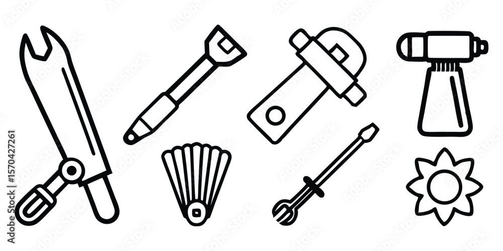 Fototapeta premium Tools Hardware Silhouette Vector Bundle Black Illustration Icon Clipart