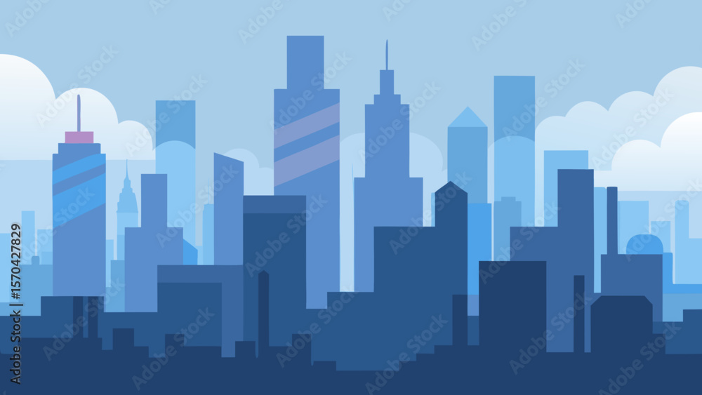 Fototapeta premium Serene Cityscape A Stunning Blue-Hued Metropolis Illustration
