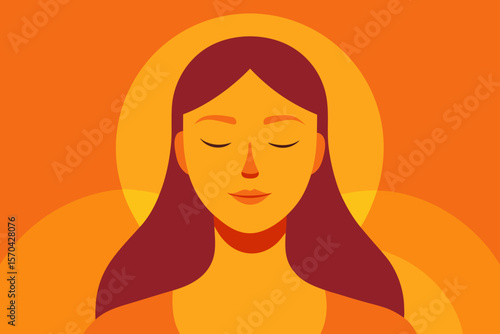 Smiling woman's face vector illustration with beautiful eyes, lips, and flowing hair, showcasing a stylish, glamorous cartoon model