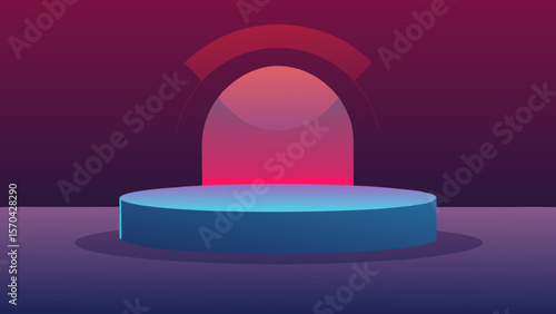 Abstract 3D glass ball icon with neon light and business chart design