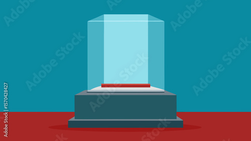 Red and white 3D render of an empty business award podium with a light interior design