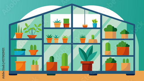 Vibrant urban shop window illustration with a delightful display of flowers and plants