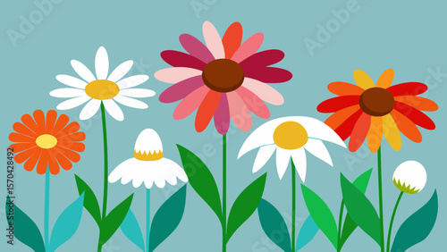 Vector illustration of seamless spring and summer floral patterns with daisy and chamomile flowers, perfect for nature-inspired designs and cards