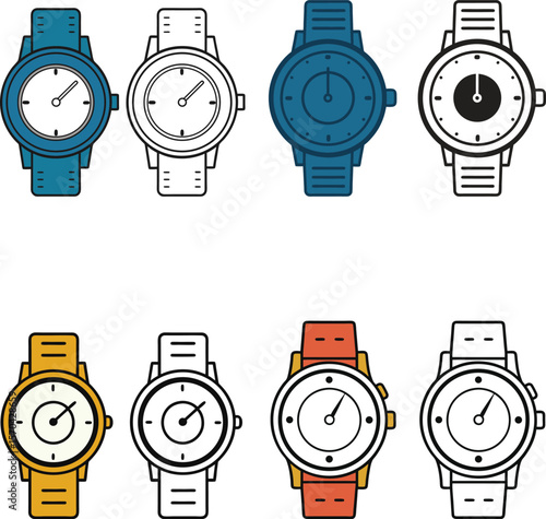 Stylish wristwatches different colors and designs timekeeping fashion accessories