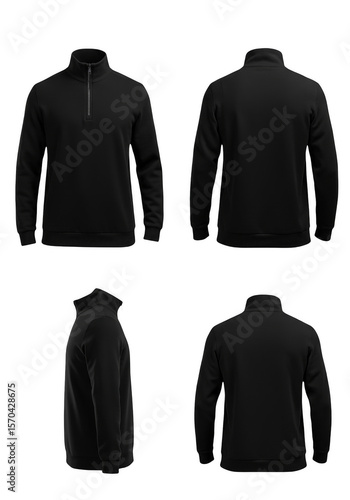 Quarter Zip Sweatshirt Apparel Black Long Sleeve Fashion Garment Mockup