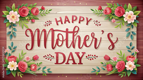 Happy Mother's Day International event pic, Floral Design for Celebration Concepts: Pink and Purple Flowers with Decorative Text Imagery: Mother's Day, Flowers, Pink, Purple, Celebration