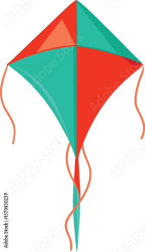 Colorful diamond kite with flowing streamers flying recreation