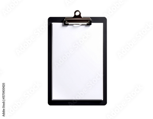 Black clipboard with blank paper isolated on transparent background