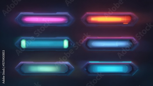 Six Futuristic Glowing UI Panels