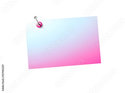gradient, pink and blue, post-it note isolated on a white background with a target silver pin on it, 
