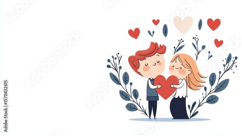 blushing cupid proposing with flower heart clipart, shy romance element, flat vector art, pastel, isolated on white background