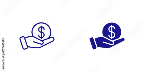 Ilustration Money savings and finance vector linear icons set. Isolated icon collection such as money, dollar, currency, coins, hand, credit card, finance and more. Isolated icon collection of money r