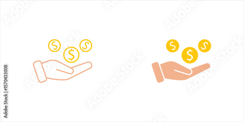 Ilustration save money icon set, salary money, invest finance, hand holding dollar. symbols on white background. vector illustration .