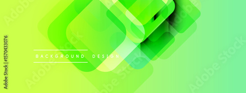 Abstract green layers create dynamic composition. Modern design elements suggest depth, movement, visual interest. Gradient background enhances overall aesthetic.