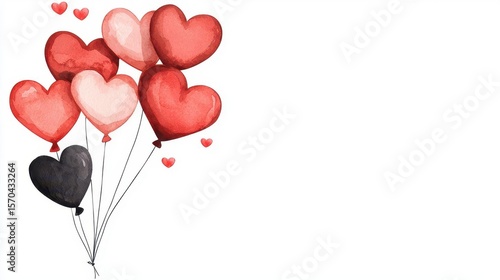 heart shaped balloons carried by cupid clipart, celebration theme, watercolor, pastel palette, isolated on white background