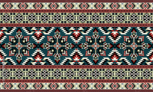 American tribal ethnic native pattern.Traditional Navajo,Aztec,Apache,Southwest and Mexican style fabric pattern.Abstract vector motifs pattern.For fabric,clothing,blanket,carpet,woven,wrap,decoration
